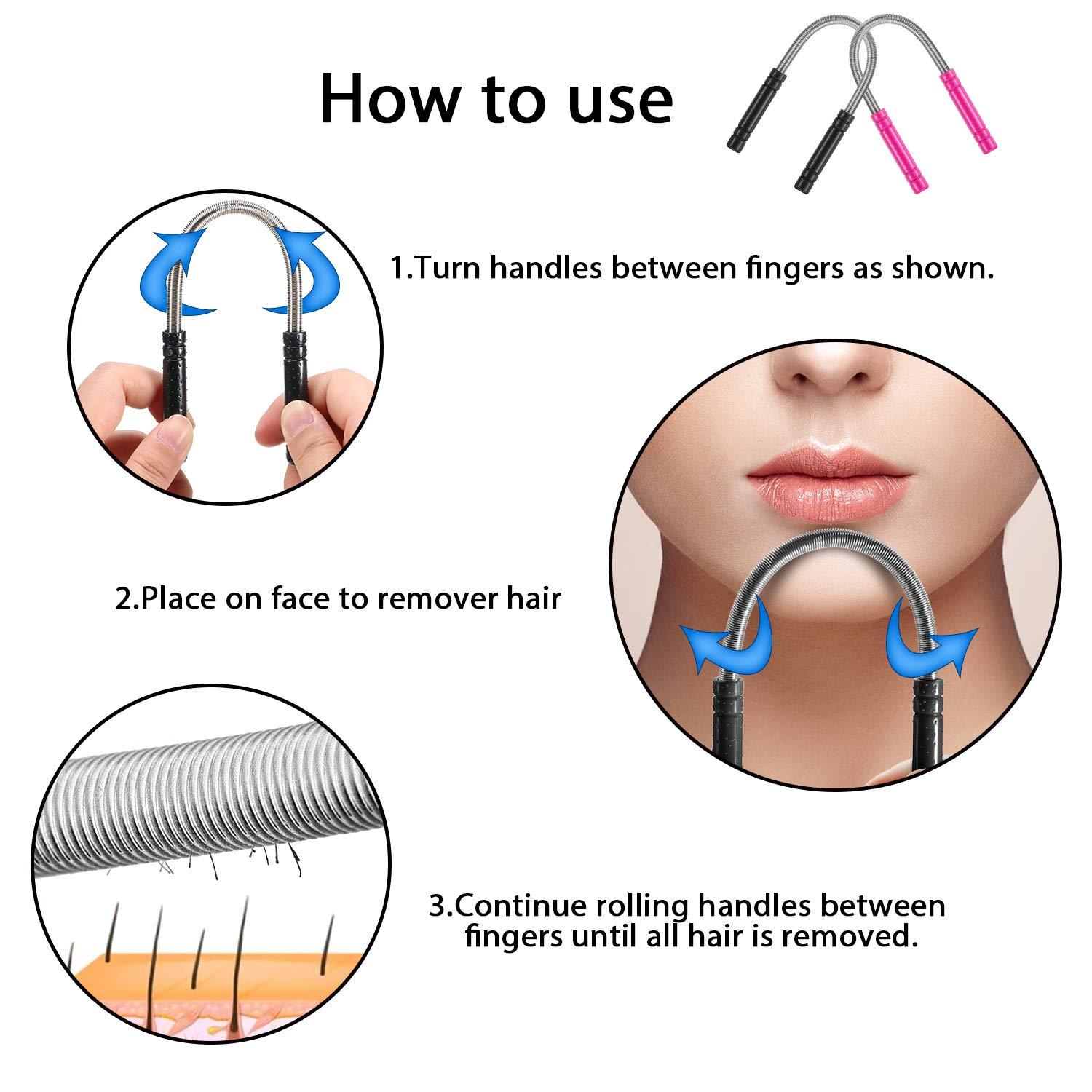 Mudder Mudder 12 Pieces Facial Hair Removal Spring Eyebrow Face Epilator Threading Tool For Women Chin Cheek Mustache Upper Lip (Rose Red, Black)