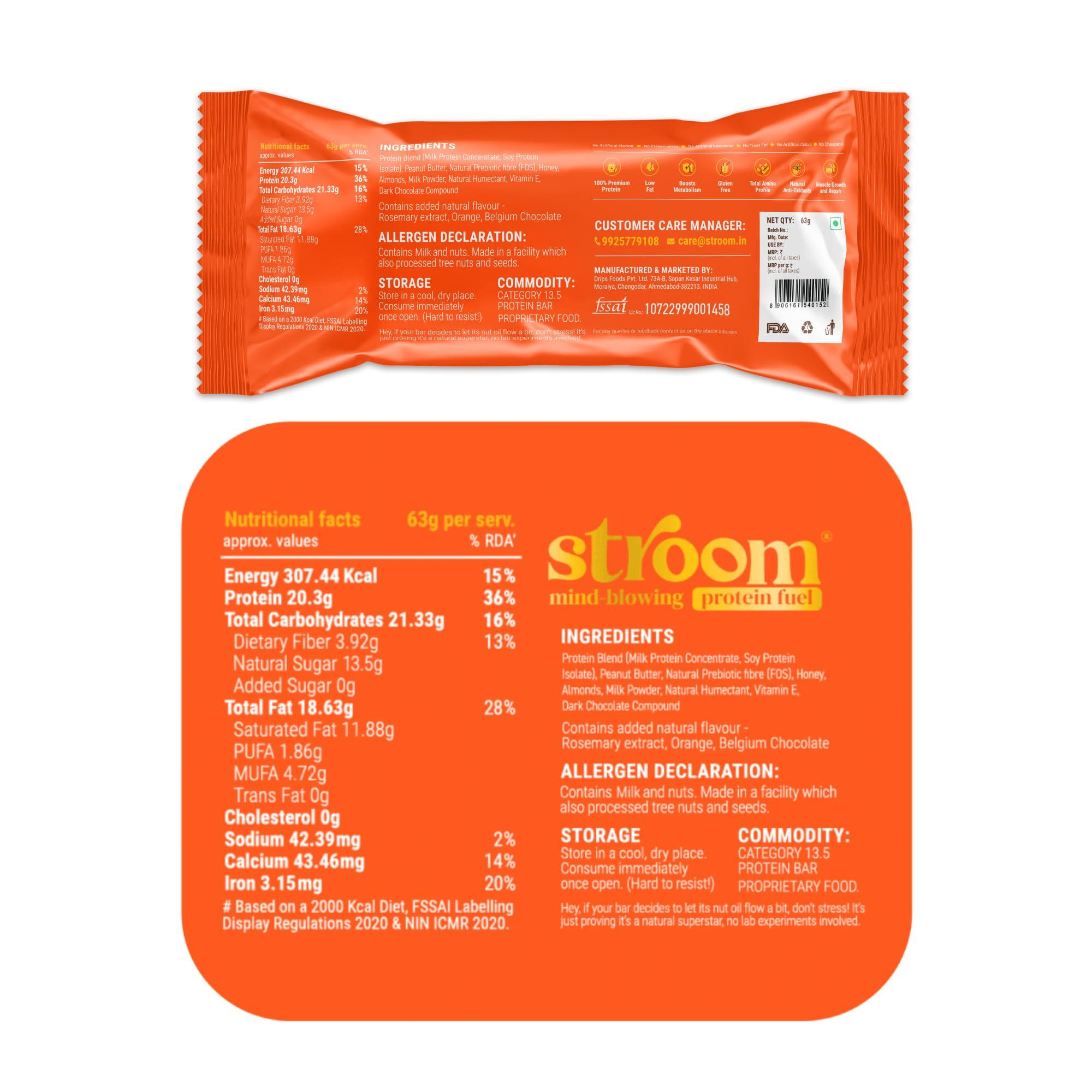 STROOM STROOM Asia\'s First Centre Filled Protein Bars | 20g Protein (5 Bars, 63 Grams Each) | Choco Orange Dream | Protein Bars for Muscle Growth & Repair | Fibre Rich | No Added Sugar