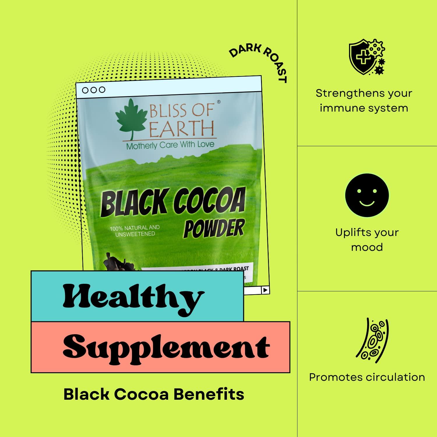 BLISS OF EARTH Bliss of Earth Carbon Black Cocoa Powder Indonesian Natural and Unsweetened, Dark Roast Perfect for Cooking & Baking Cakes, Biscuits, Oreo, Chocolates, Smoothies 200g