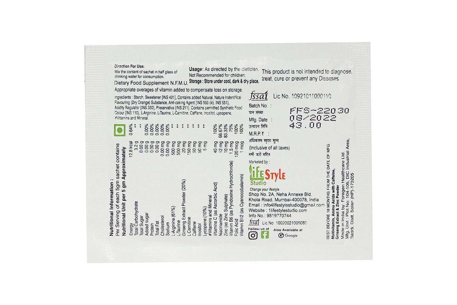 LIFE STYLE STUDIO Need 4 Energy Powder Sachet Body Recovery Nutritional Supplement (Each Sachet 5 Grams) (10 Sachet)