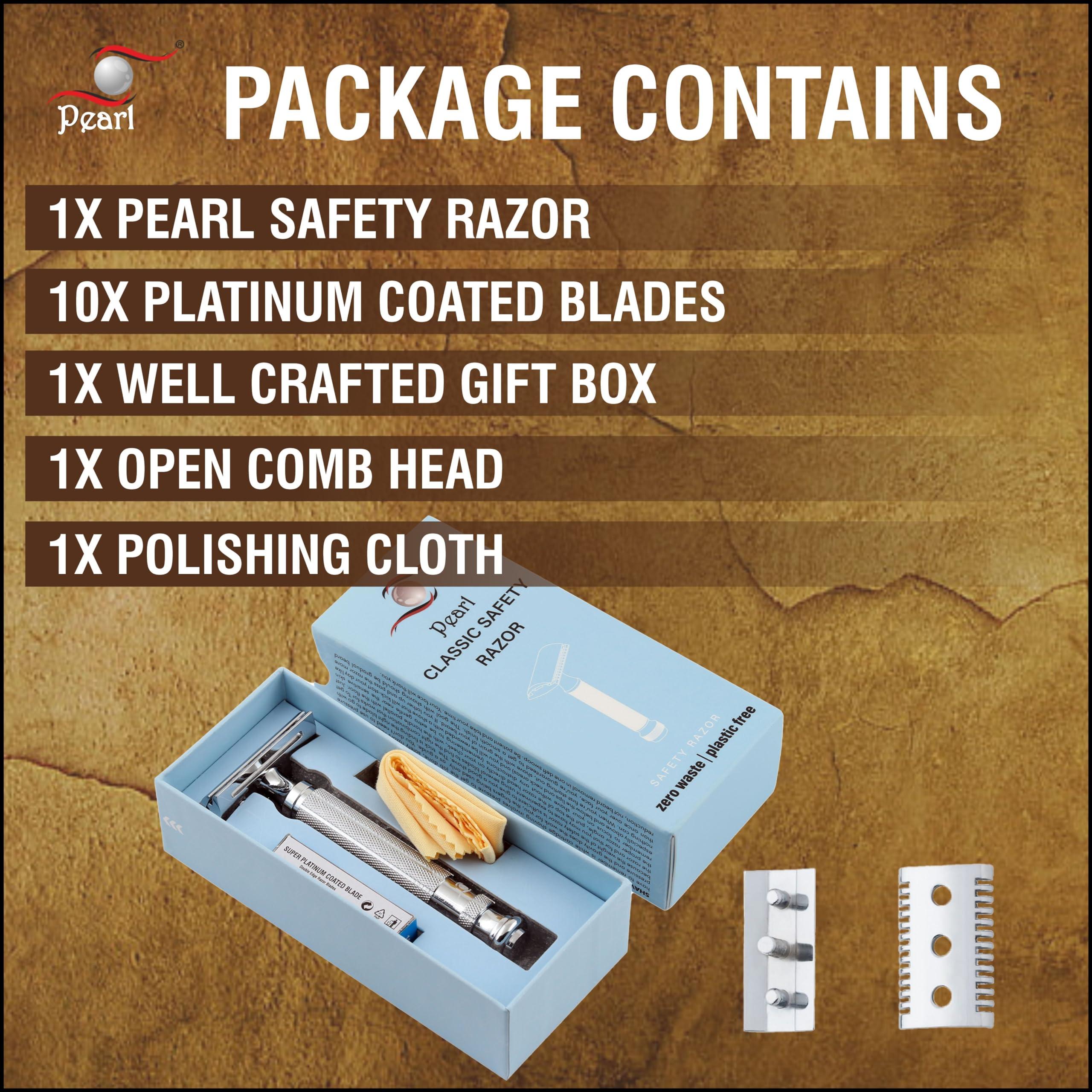 PEARL PEARL Men Shaving Double Edge Safety Razor L-55 (Close Comb+Open Comb,Chrome)