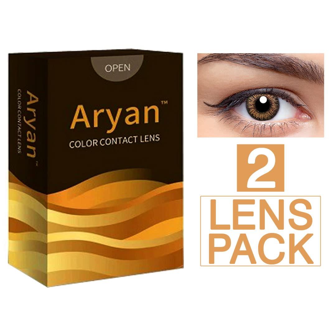 Generic Aryan Super Premium Monthly Disposable Safe Natural Looking Comfortable Cosmetic Color Lens for Men and Women 2 Pcs- Light Brown Charming Hazel (-3.00) Power
