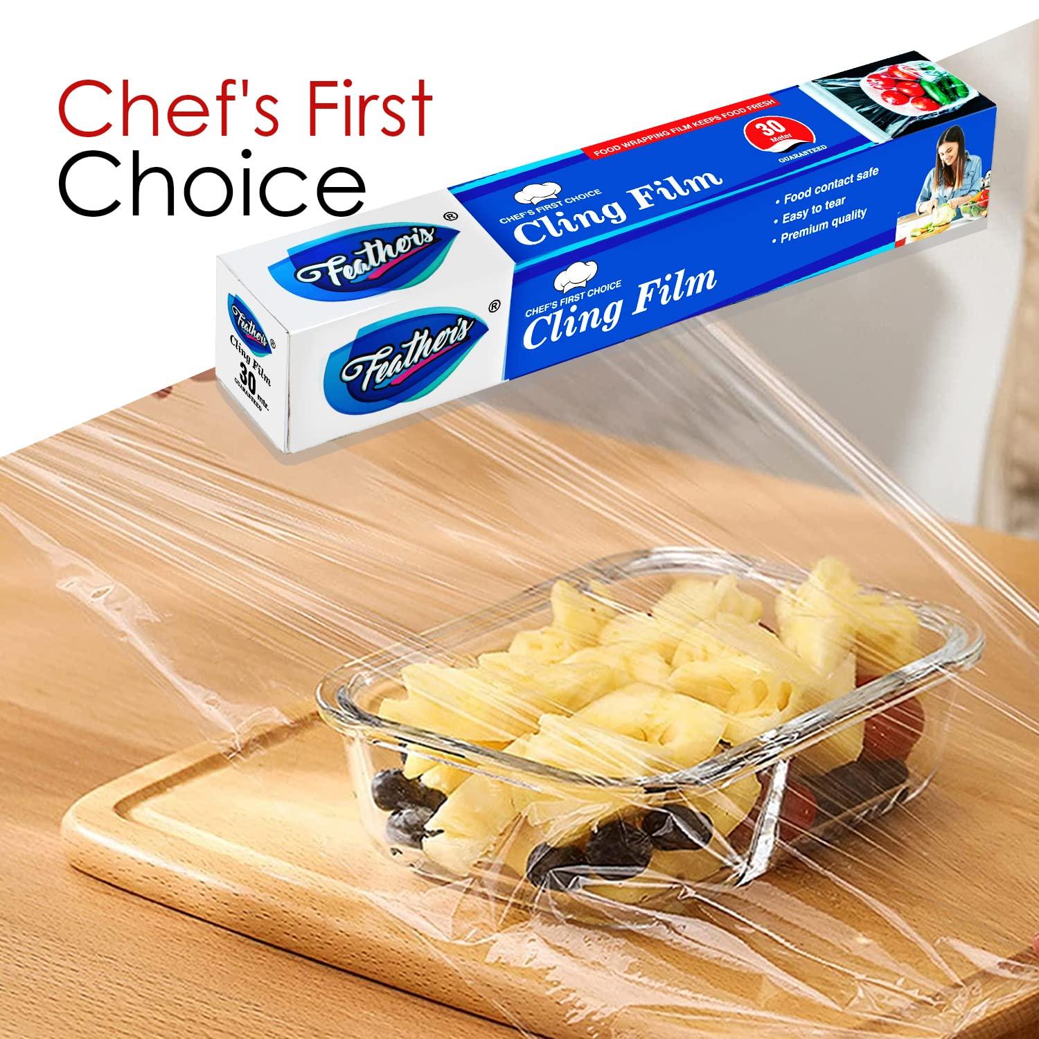 Feather\'s Feathers Cling Film Wrap Food Biodegradable Multipurpose Food Wrapper Non-Stick Microwave Safe (Pack of 2, 30m) (30 Meter)