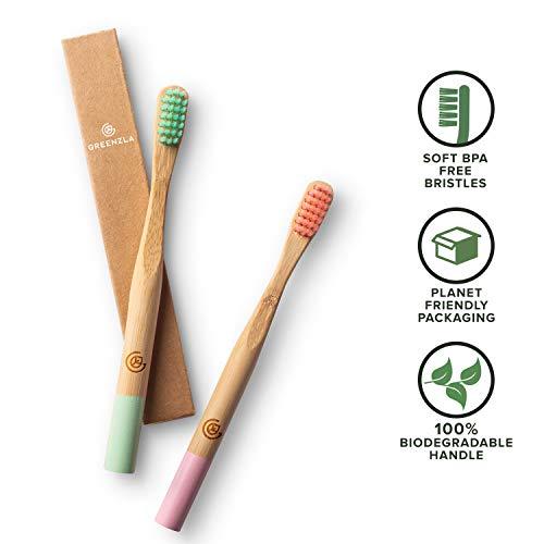 GREENZLA Greenzla Kids Bamboo Toothbrushes (6 Pack) | BPA Free Soft Bristles Toothbrushes | Eco-Friendly, Natural Bamboo Toothbrush Set | Biodegradable, Compostable & Organic Charcoal Wooden toothbrushes