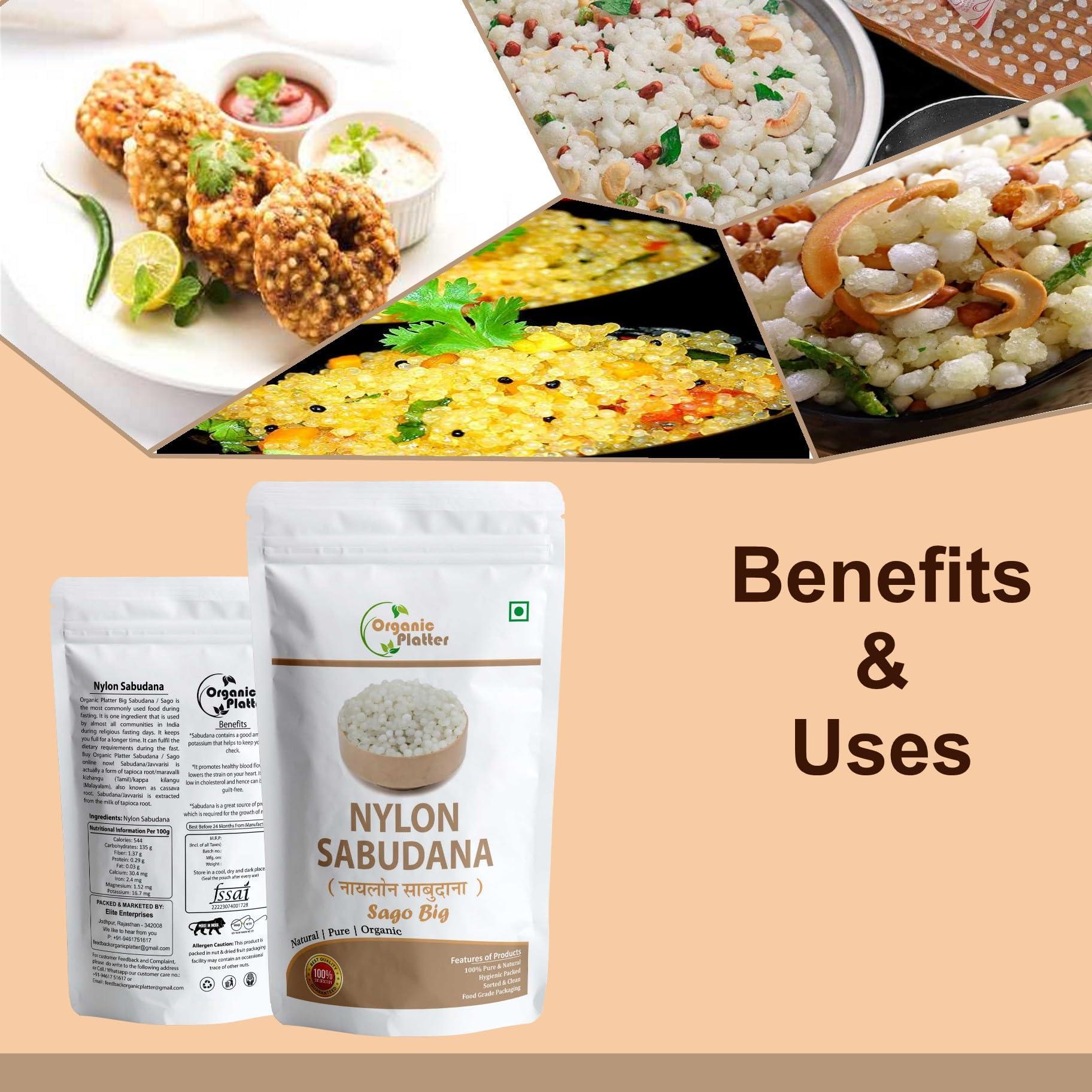 Organic Platter Nylon Sabudana Big, Nylon Sago,Nylon Crystal (Sago), Javvarisi/Tapioca pearls (Pouch) (200)