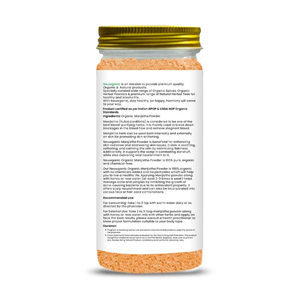 Neuwganic Neuwganic - Organic Manjistha Powder - Indian Madder - Manjistha Powder for Skin Whitening - 100 gm