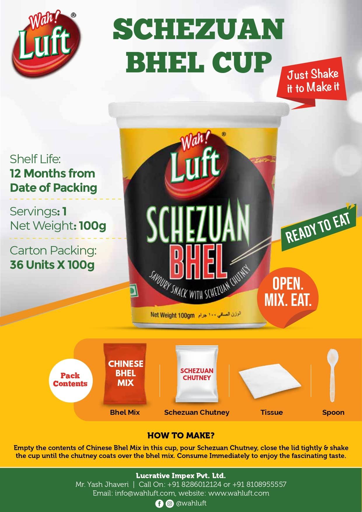 Wah!Luft Wah Luft Instant and Delicious Schezuan Bhel Puri Cup - 100g (Pack of 4)