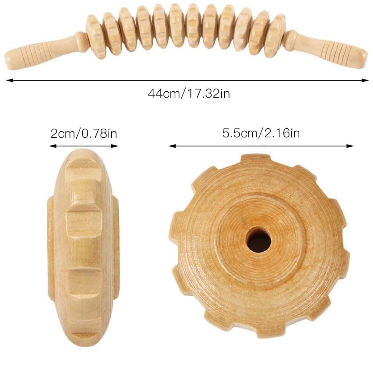 HEVASNEK HEVASNEK 12 wheel Wood Therapy Roller Stick Massage Tool, Curved Design Full Body Pain Relief Handheld Back Massage Muscle Roller Stick Trigger Points, Sculpt and Detoxify [45x6x6 CM ]