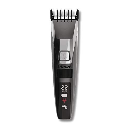 Litmus LITMUS Stubble Pro Corded and Cordless Waterproof Beard Trimmer with Digital LED Display and Fast Charging, 60 Mins Run Time (Black and Grey)