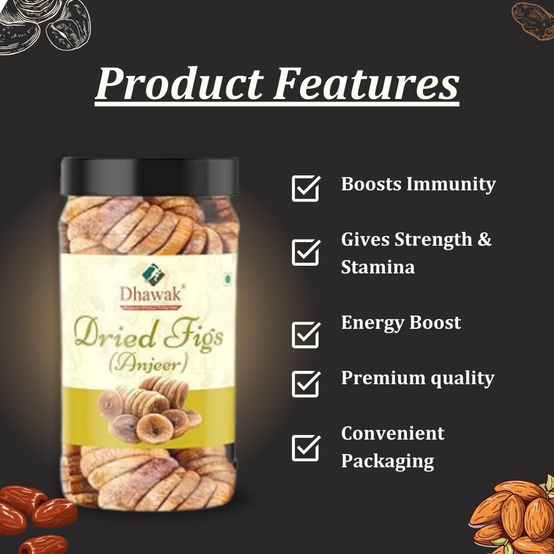 DHAWAK Dhawak Dried Figs Afghani Anjeer 500 gm Afghani Anjeer Big Size |Figs Dry Fruits Anjir (Dried Figs) Dry Fruits for Body Mass Loss, [Jar Pack]