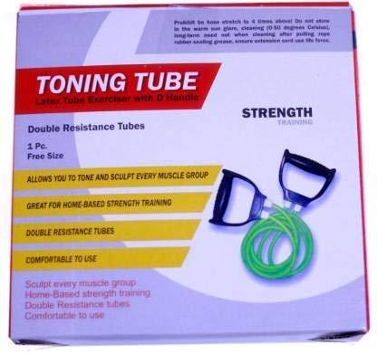 GJSHOP GJSHOP Double String Toning Tube High Resistance Tube Exerciser for Workout/Strength Training/Stretching/Physical Therapy with Grip for Men and Women, Colour Gray, Pack of 1