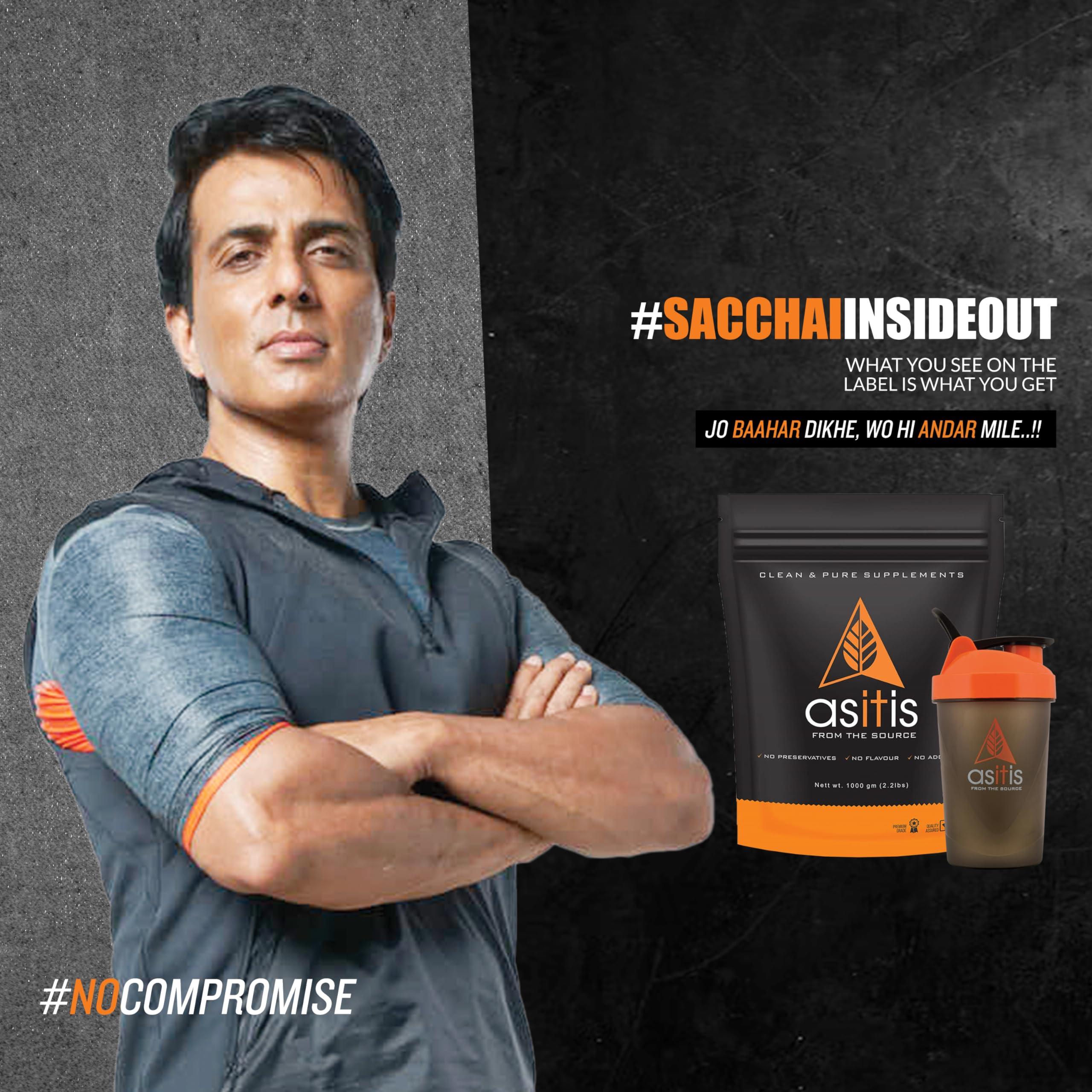 Asitis Nutrition AS-IT-IS Nutrition Whey Protein Concentrate 80% Unflavoured, Labdoor Certified (Whey+Shaker) 1000 gm