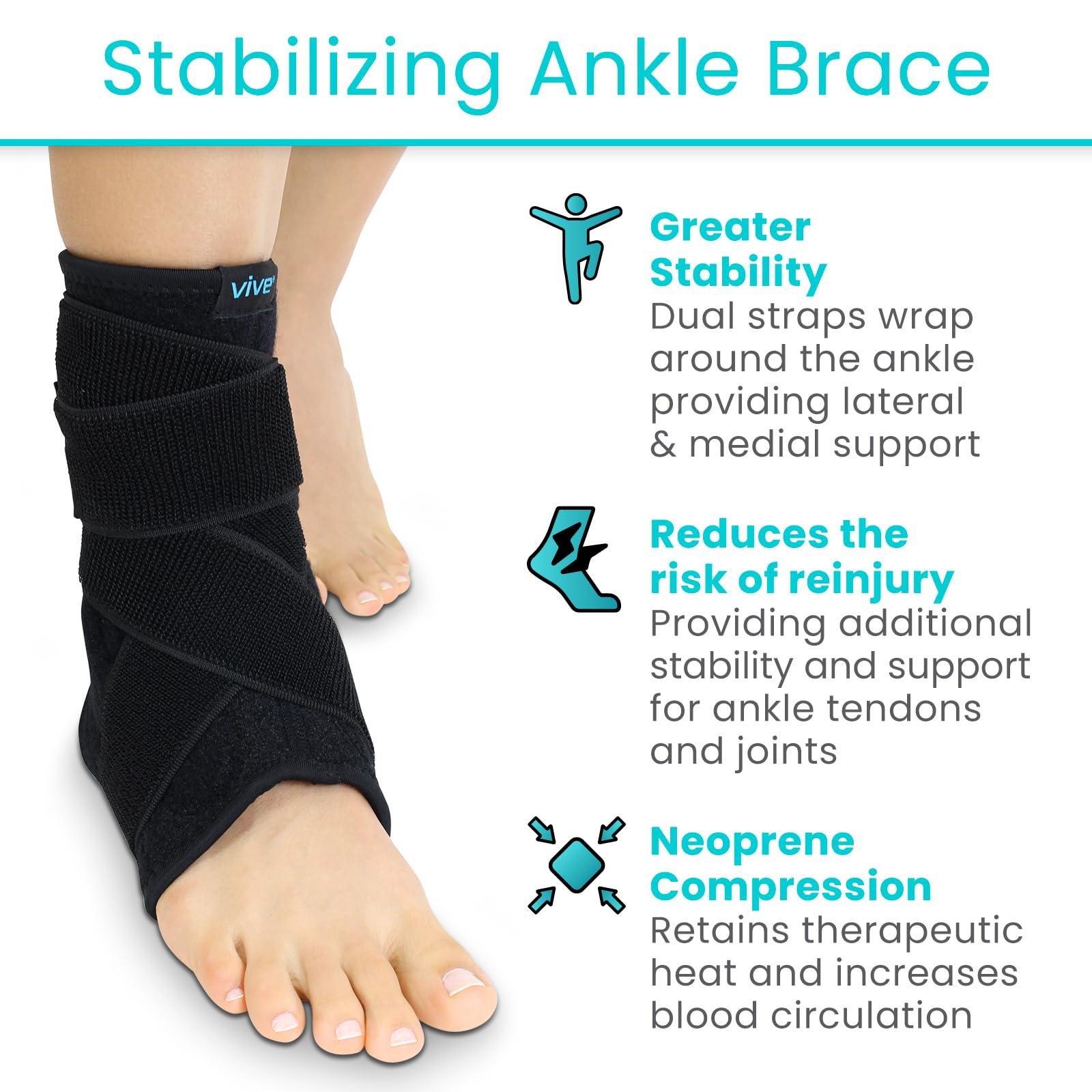 VIVE Sprained Ankle Brace by Vive - Ankle Support Secured with Extra-Strength Velcro One Size Fits Most - Best Ankle Wrap for Exercise Running Pain Relief and Injury Recovery - Vive Guarantee