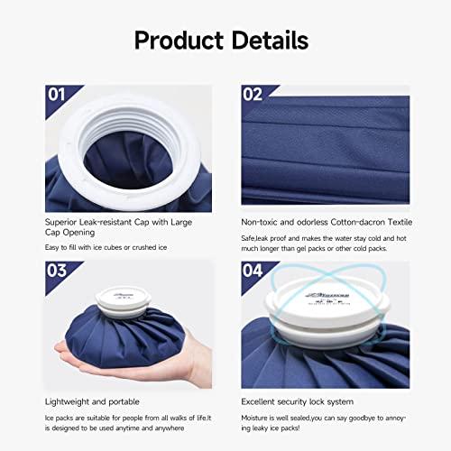 BICAREE BICAREE Ice Pack for Injuries Reusable, Ice Bags Hot Water Bag for Hot & Cold Therapy and Pain Relief with Cover, No-Leak Elastic Breathable Ice Bag, Size 9", Blue