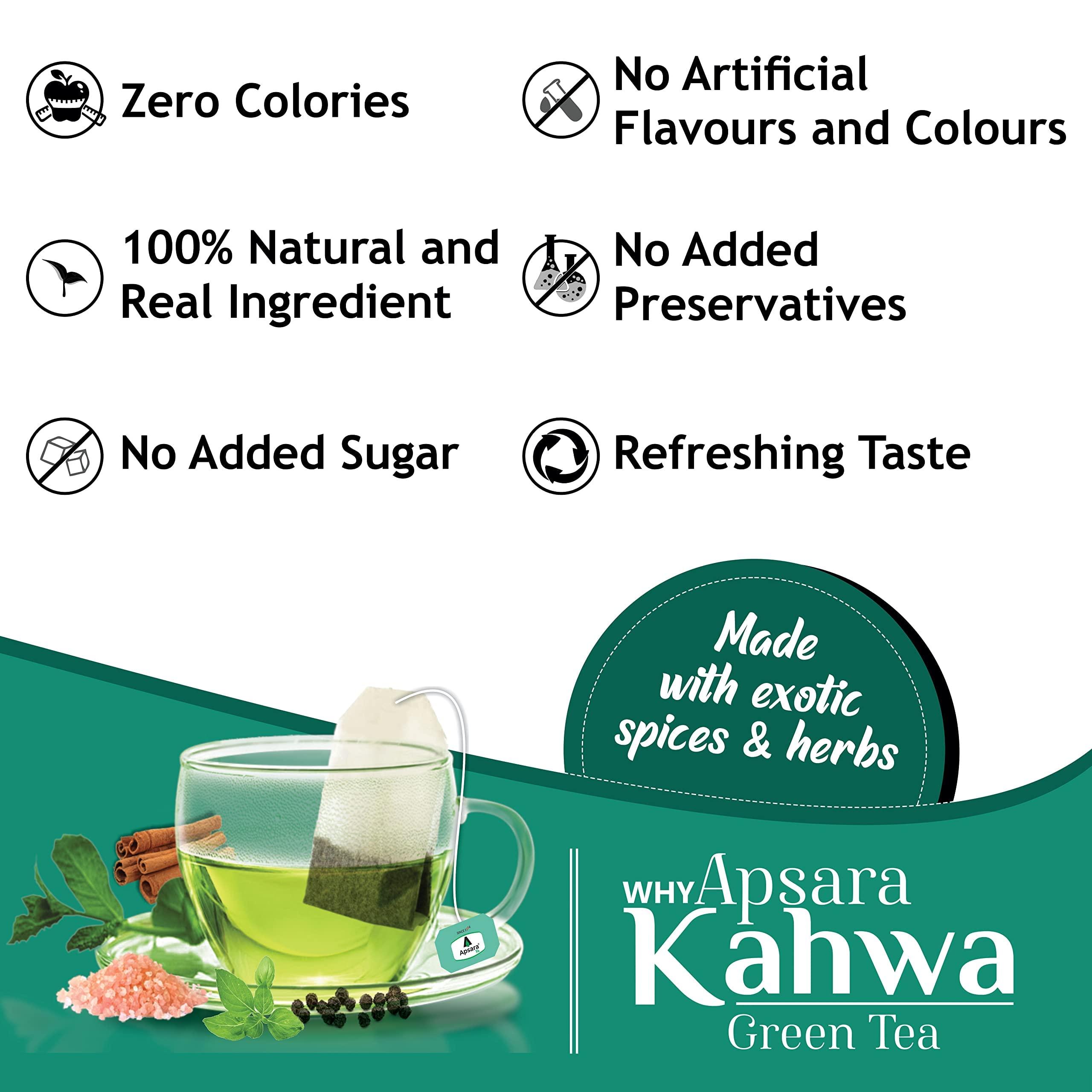 APSARA APSARA Detoxifying Kahwa Green Tea - 100 Tea Bags, Spiced Kashmiri Desi Kahwa Green Tea, Immunity Booster, Blended with Rock Salt, Tulsi, Cardamom, Cinnamon, Black Pepper, Ashwagandha Tea