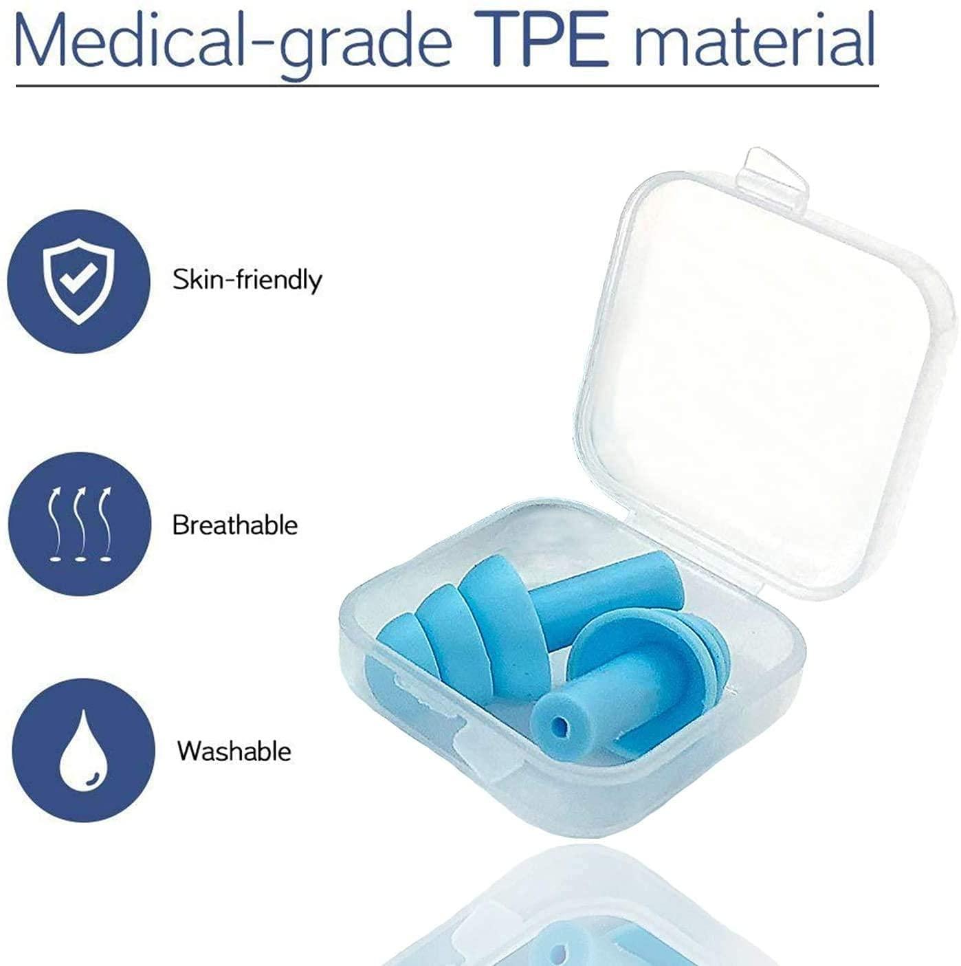 James 2 Pairs Reusable Silicone Ear Plugs, Waterproof, Hypoallergenic - Ultra Comfortable Noise Reduction Earplugs for Sleeping, Swimming, Concerts and Airplanes (earplugs 2 Set) (Blue and Green