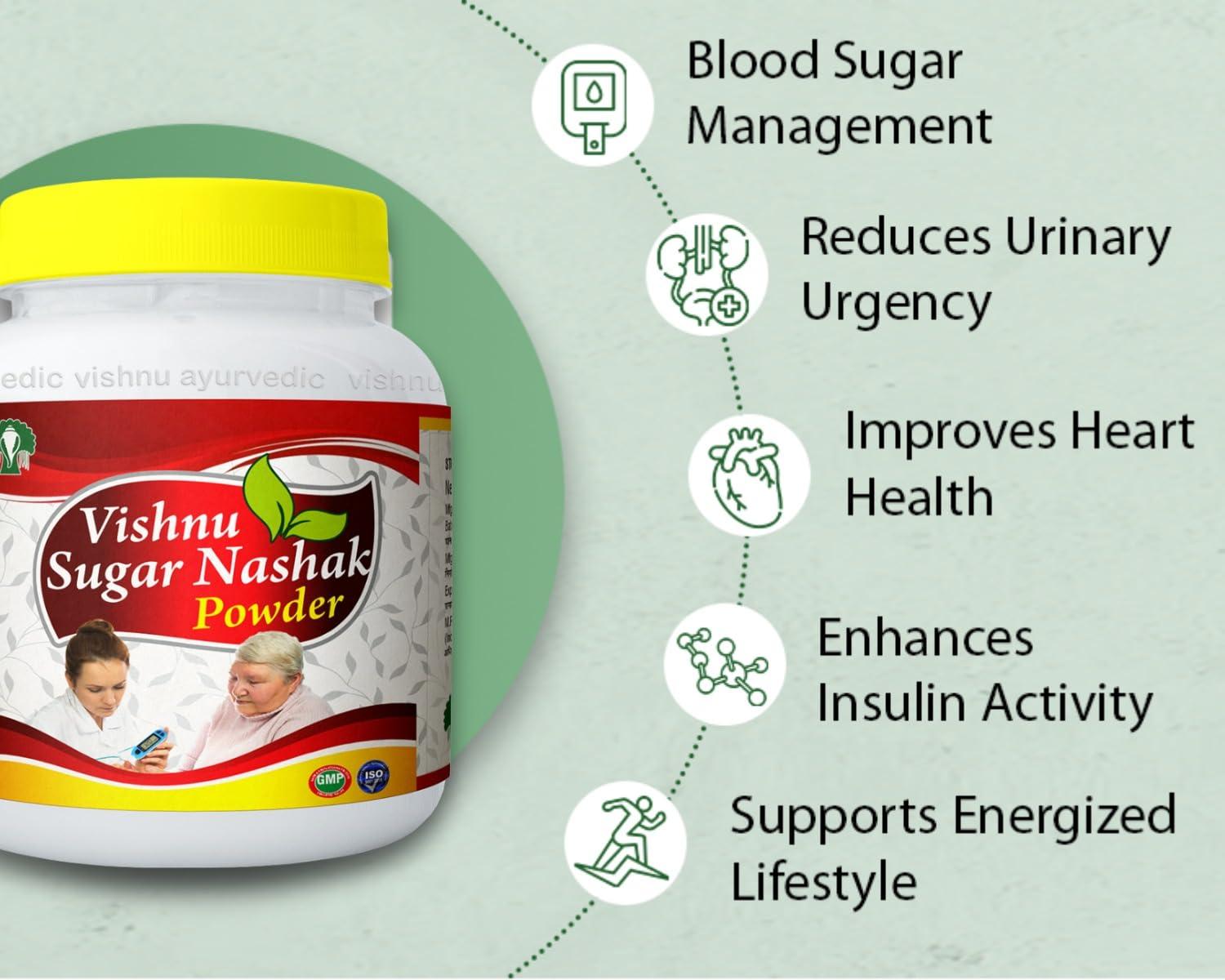 VISHNU SUGAR NASHAK VISHNU SUGAR NASHAK Powder Diabetes Care |Helps Manage Blood Sugar |Diabetes | Ayurvedic Blend for Balanced Blood Sugar Management Natural | Glucose Level (408 Gm) Pack of 2