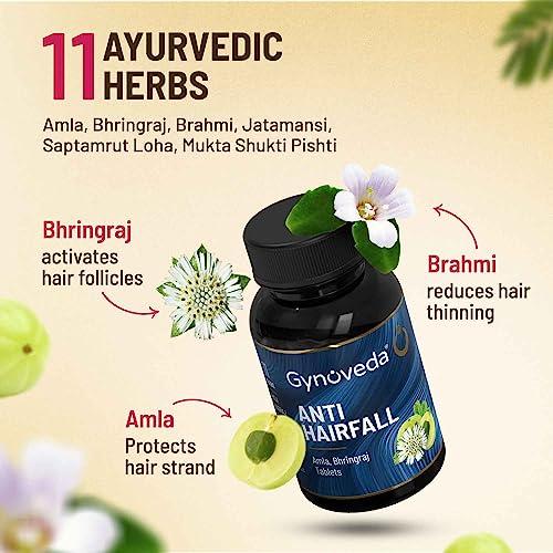 Gynoveda Gynoveda Anti Hair Fall Ayurvedic Tablets. Strengthens Hair Follicles and Roots. Improves Hair Thickness. Natural Biotin, Hair Vitamins With Amla, Bhringraj. (Pack of 3, 720)