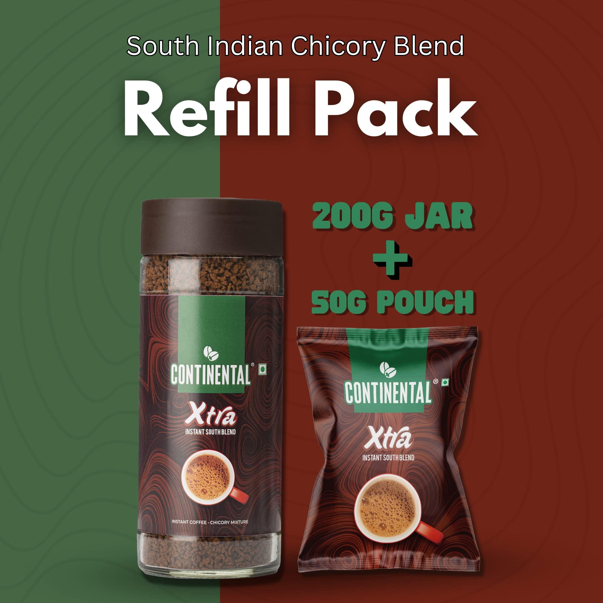 Continental Coffee Continental Coffee Xtra Coffee 200Gm Jar & 50Gm Pouch Combo | Strongest Instant Coffee Powder | 250Gm | Instant South Blend