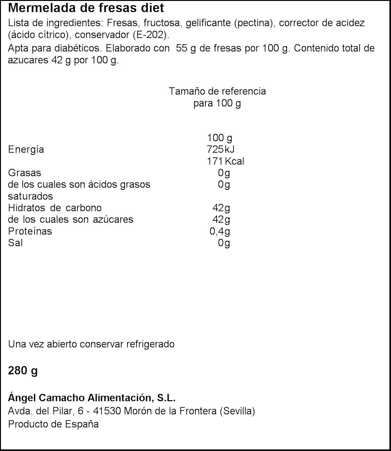 La Vieja Fabrica La Vieja Fabrica Strawberry Diet Mermelada, 280g