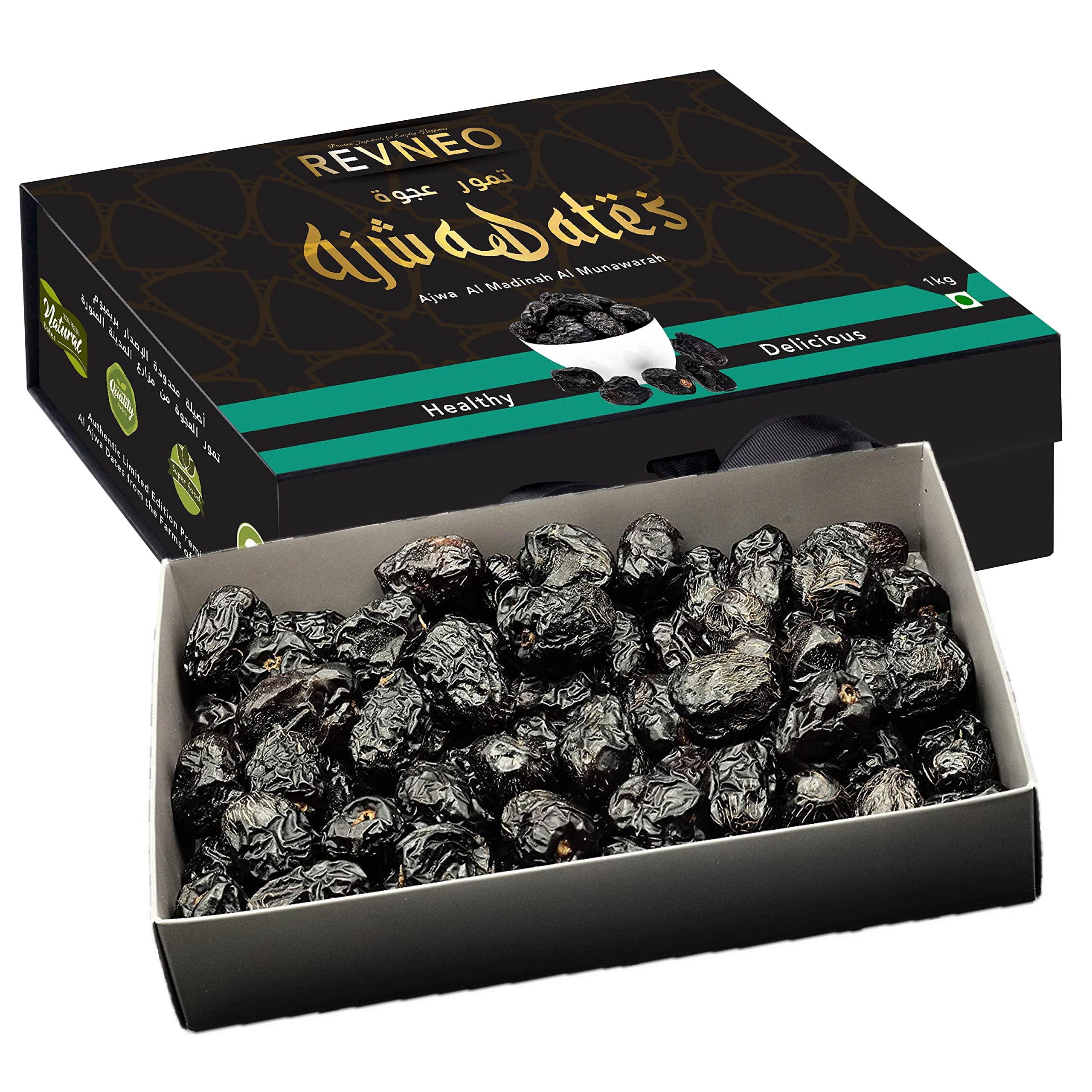 Revneo - Premium Ingredients for Everyday Happines Revneo - Premium Ingredients for Everyday Happiness Ajwa Dates 1Kg | Dry Fruit | Ajwa Khajoor | Original Ajwa Dates | Al Madina Dates | Original Saudi Jumbo Ajwa Khajur, Pack of 1