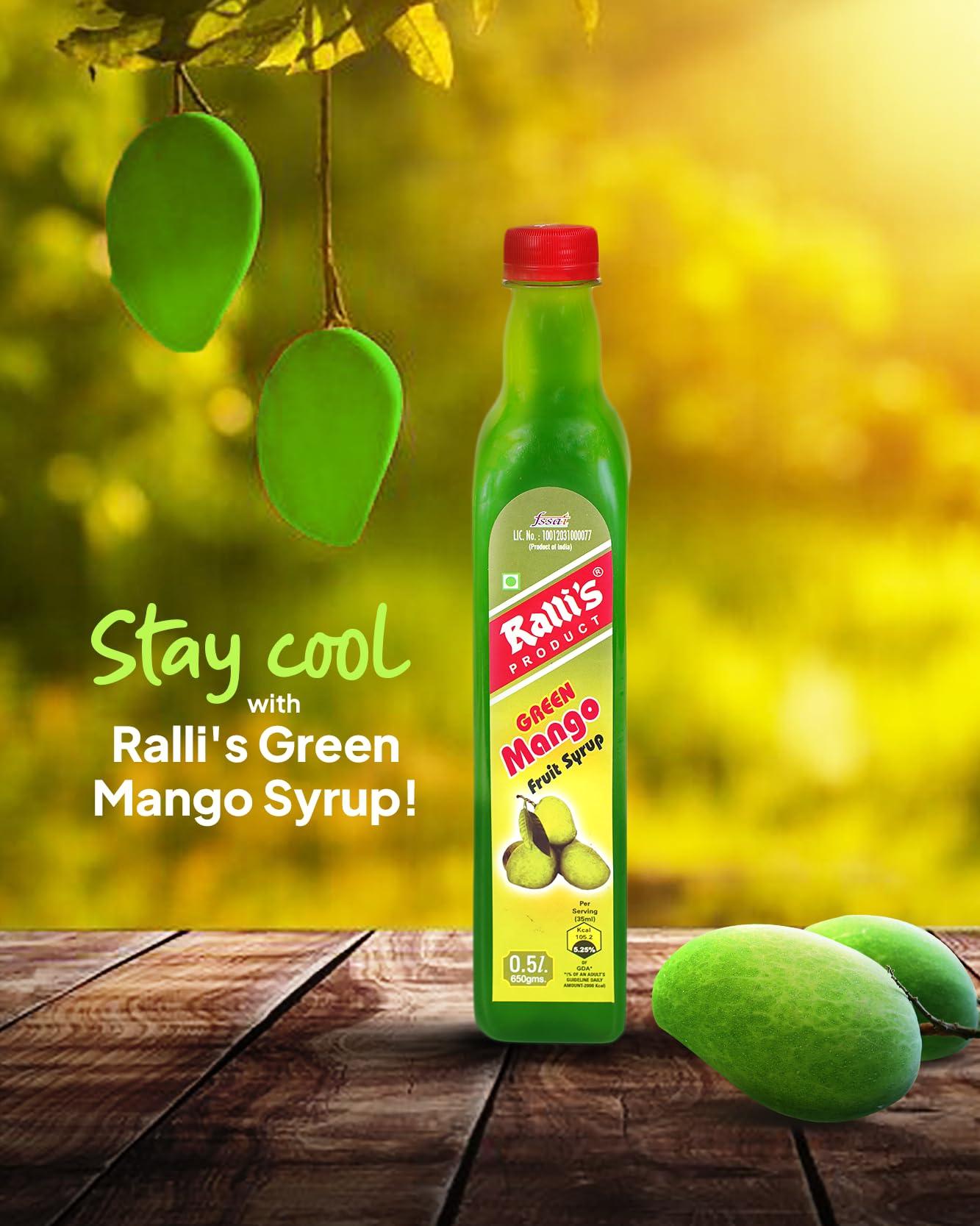 Ralli's Ralli\'s Tangy Green Mango Syrup 500ml: Cool Summer Refresher with Real Green Mango Pulp | Ready to Mix | Perfect for Cocktails, Mocktails, Juices & More!