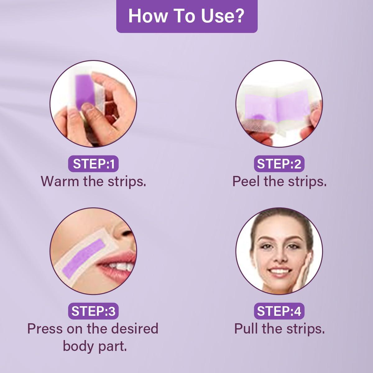 Hilary Rhoda Hilary Rhoda One Go Facial Wax Strips | Ready-To-Use Facial Wax Strips | Face, Cheek, Upper Lip & Chin Facial Wax | Painless Hair Removal | With 2 Finish Wipes | 20 Strips (Lavender)