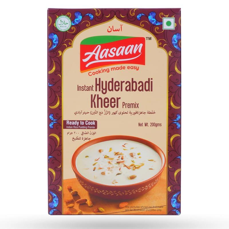Aasaan Aasaan Kheer Premix 200gms, Ready to Cook Kheer Mix, Instant Hyderabadi Kheer Premix, Indian Sweets Kheer Ready Mix Vegetarian Dessert , Kheer Instant Mix 200G, Indian Rice Pudding Premix (Pack of 1)
