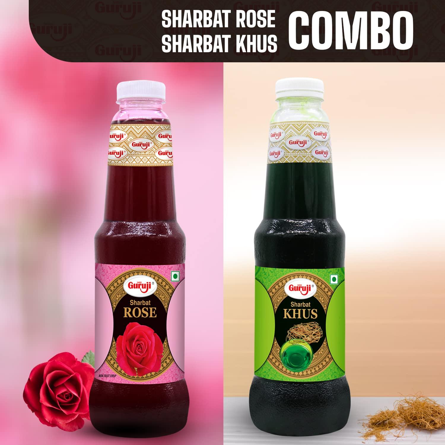 SHREE Guruji SHREE Guruji Rose Sharbat & Khus Sharbat Combo Pack Sizzling Beverage Instant Refreshing Syrup Drink For Summer (1 Litre), Liquid