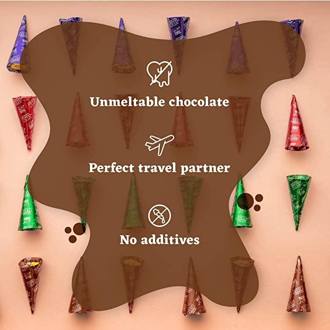 Pure Temptation Pure Temptation Gold Chocoblast Chocolate Pack - Choco Filled Waffle Cone Bites - Premium Chocolate Box for Gift - Pack of 3 - Chocolate + Almond + Coffee (Each Pack with 10 Chocolates - 30 Pieces)