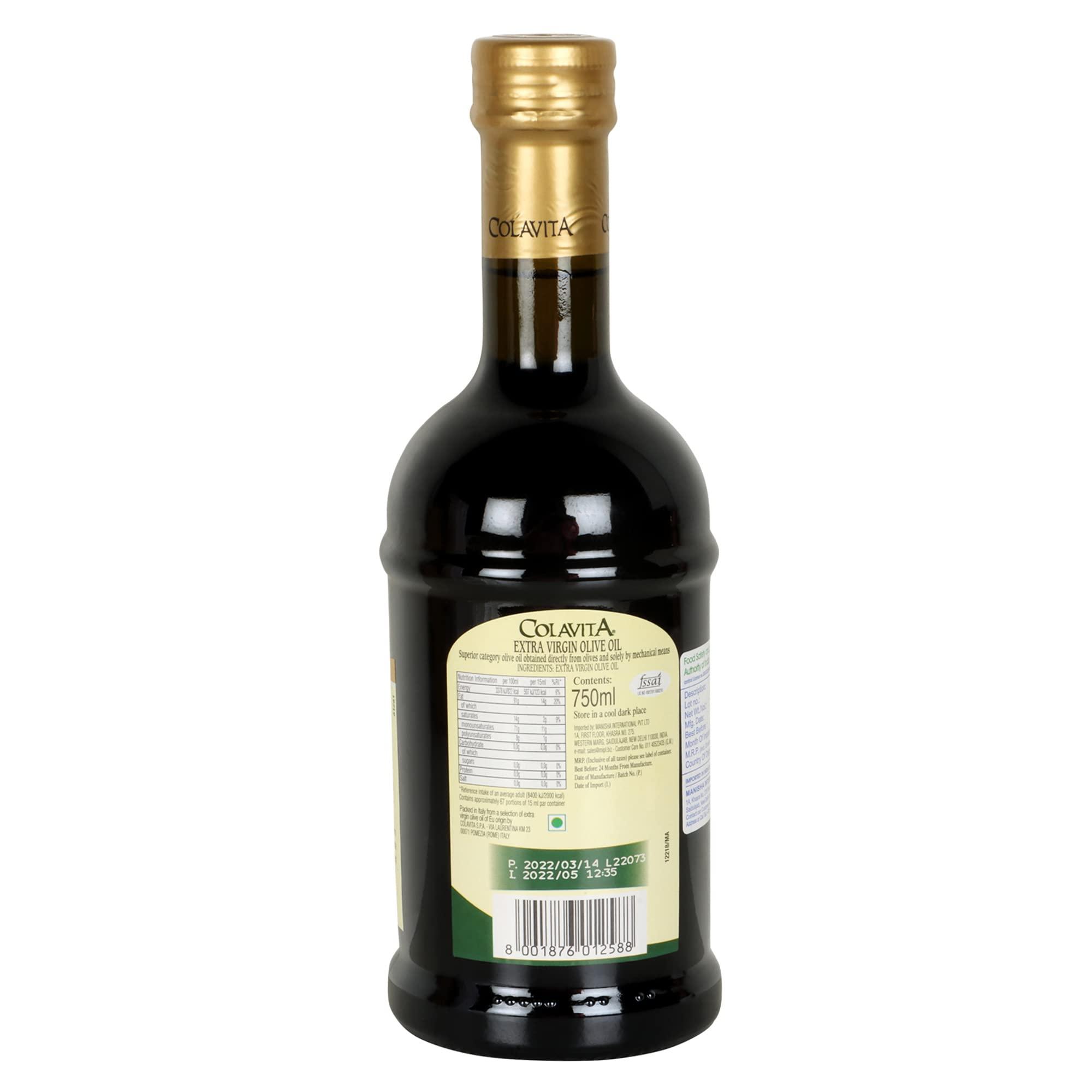 COLAVITA Colavita Mediterranean Extra Virgin Olive Oil (750ml) | Imported from Italy | Premium Olive Oil for Cooking, Dips and Marinades | Cold Pressed Oil from Superior Whole Olives | Timeless Bottle