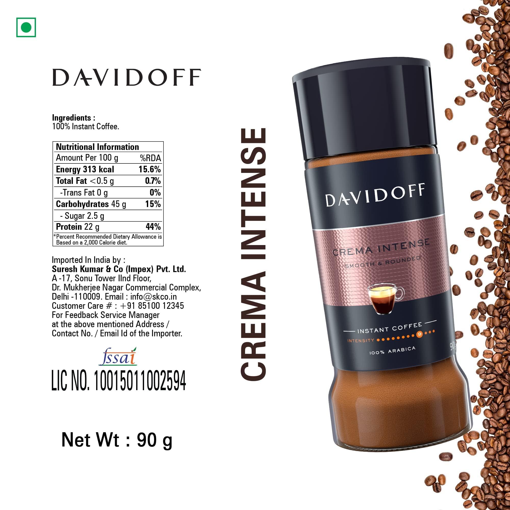 Davidoff Davidoff Crema Intense Instant Coffee - 9/12 Intensity - 90 G Pack Of 2 - Powder, Glass Bottle