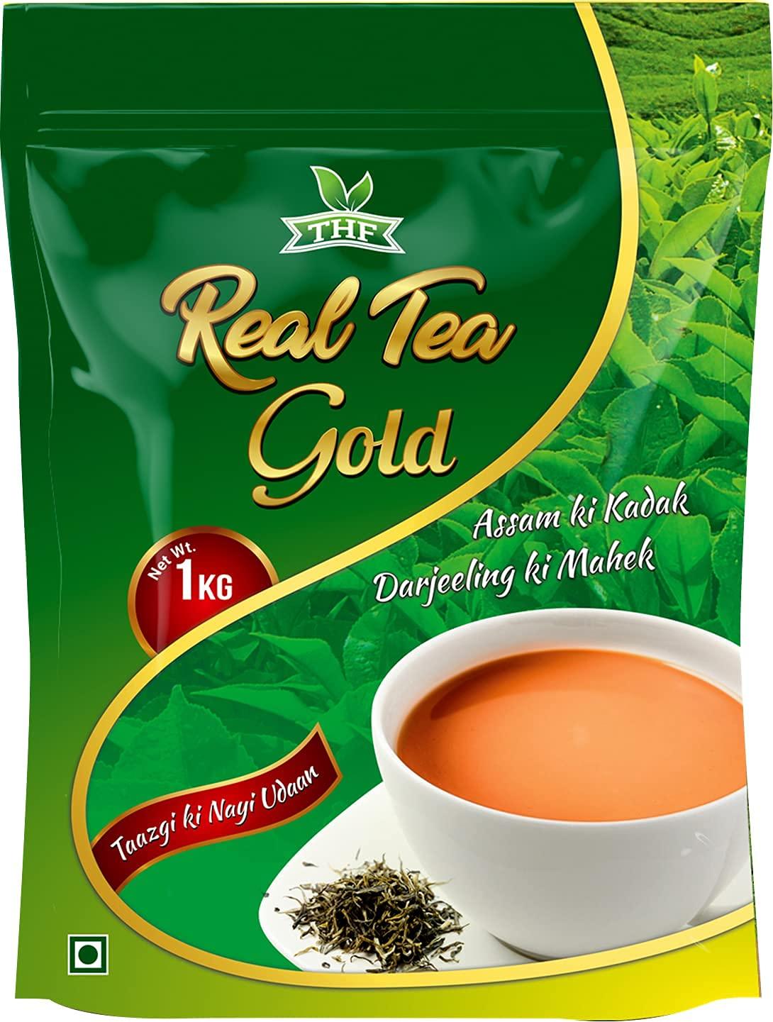 Real Tea THF Real Gold Tea Strong blend of Darjeeling Ctc long leaves | Rich & Quality Kadak flavourful Chai, 1 KG Pack
