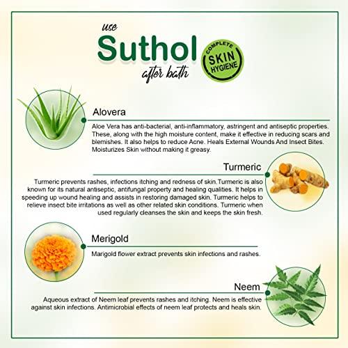 BOROLINE BOROLINE\'s Suthol Active Chandan 200 ml X 4 | Stops Skin Irritations, Prickly Heat, Itching, Rashes | With Neem, Turmeric, Marigold & Aloe vera (Pack of 4)