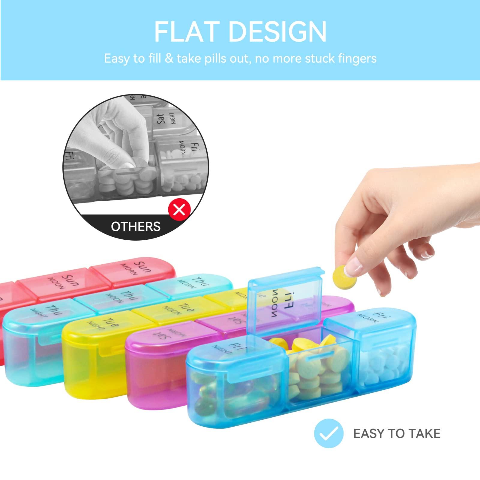 SUMMUE SUMMUE Weekly Pill Organizer 3 Times A Day, 7 Day Pill Box Large Compartments Moisture-Proof Pill Case, Daily Portable Travel Morning Noon Evening Pill Container, for Fish Oils, Vitamins, Supplements