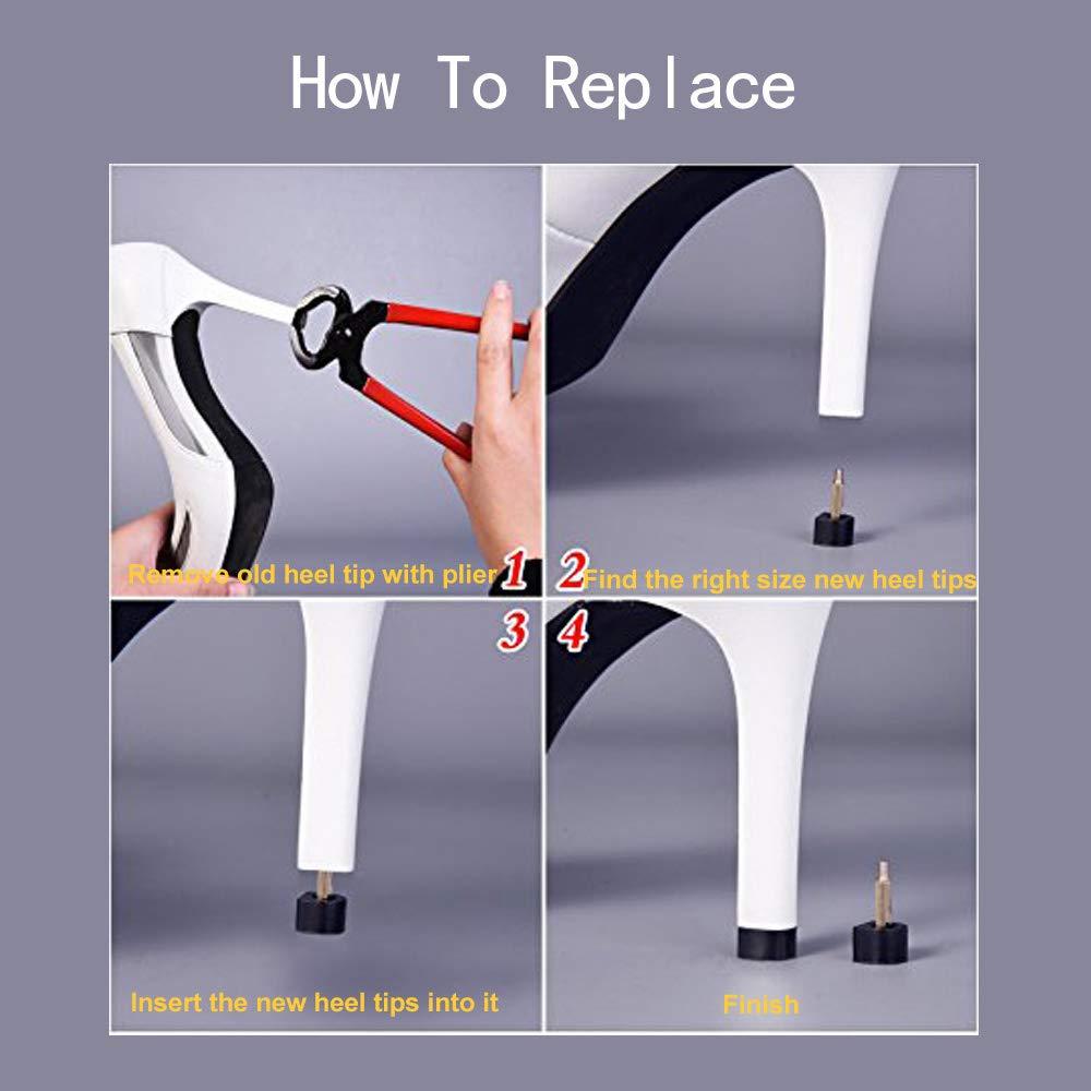 CertBuy 12 Pairs Women\'s High Heel Shoes Replacement Tips Pin, Heel Tips for High Heel Shoes, Stiletto Repair Shoe Heel Caps Heels Tips Replacement Dowels, 2.4/3.0mm Nail Diameter, Black, Black, 12 Pair (Pack