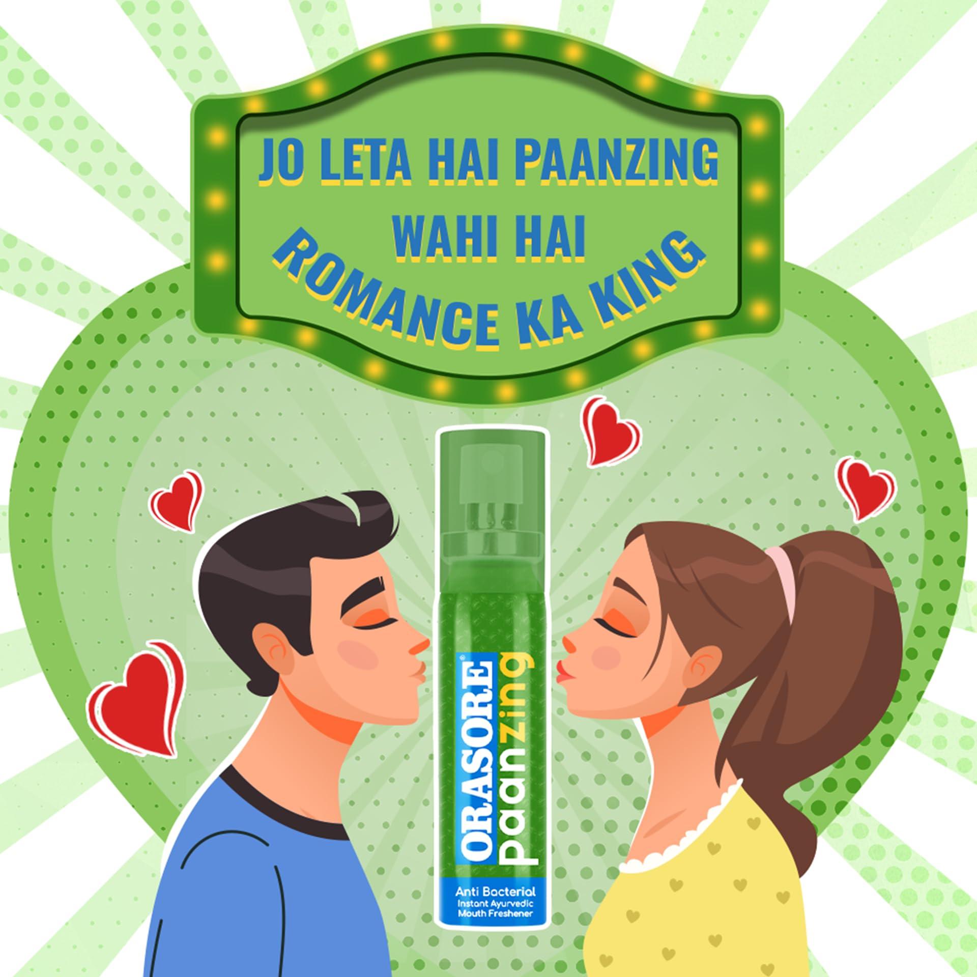 ORASORE PaanZing Instant Mouth Freshener Spray by Orasore | Paan, Aloe Vera, Pudina, Peppermint, Cinnamon, Clove & Elaichi | Anti Bacterial & Long Lasting, Germ-free Blend (Pack of 10)