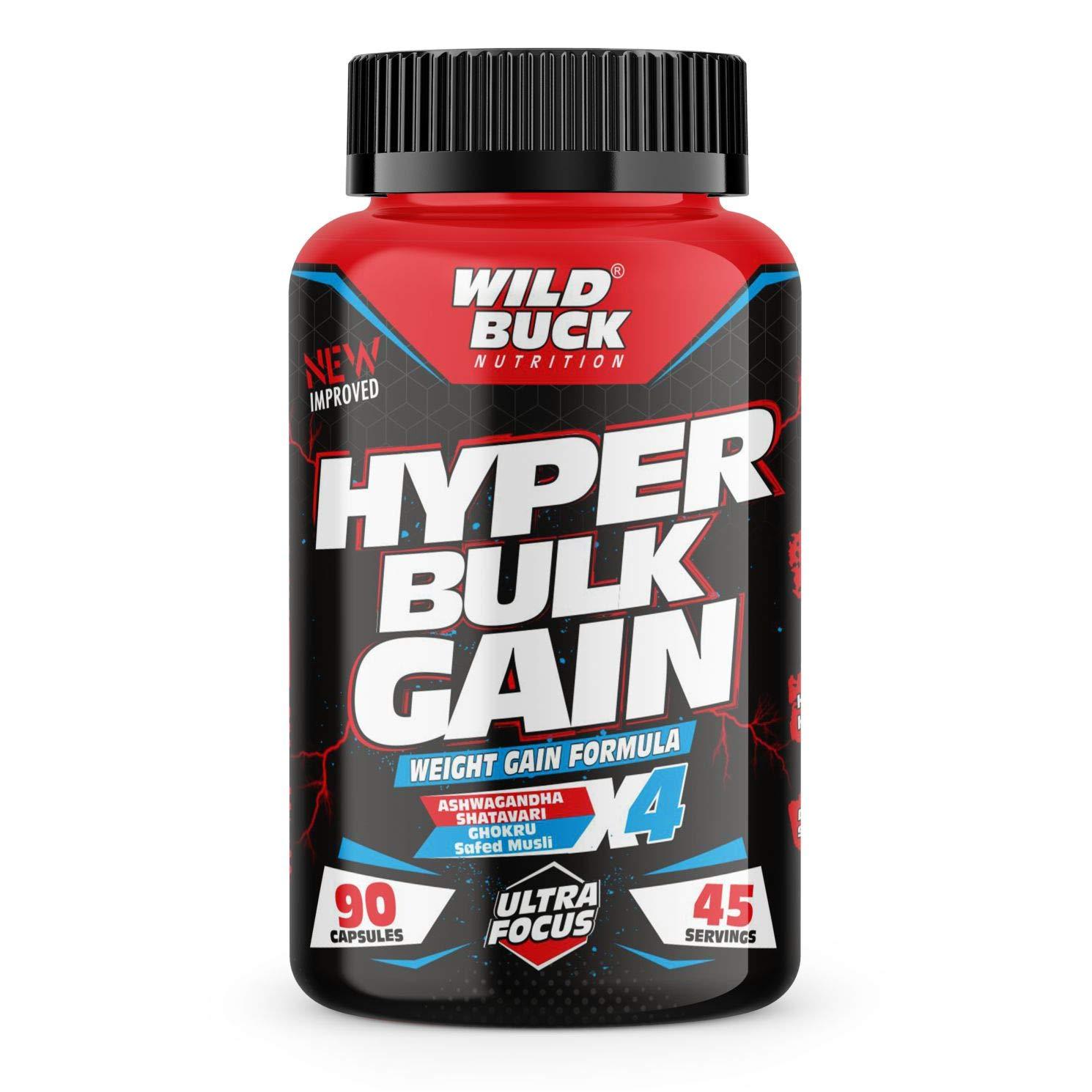 WILD BUCK Wild Buck Hyper Bulk Gain Mass & Weight Gainer Capsule for Fast Weight & Muscle Gain, Daily Muscle Building Weight Lifters Supplement for Muscle Growth, Stamina & Strength, For Men & Women- 90 Cap.
