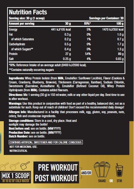 ONE SCIENCE NUTRITION One Science Nutrition (OSN) 100% Iso Gold Whey Protein 2lbs [Grass Fed Whey]- 27g Protein, 5.3g Glutamine, 6.4g BCAA - Cranberry Pie