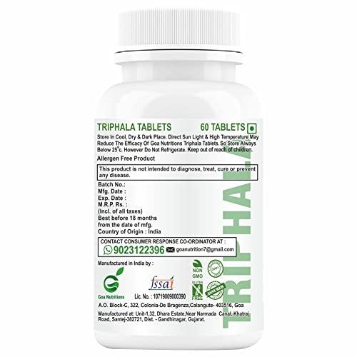 GOA NUTRITIONS GOA NUTRITIONS Triphala Powder Tablets With Pipali, Vitamin B12 Supplements Stomach, and Colon Cleanser, Body Detox Gut Health, Constipation Relief, Digestion- 60 (Pack 1)