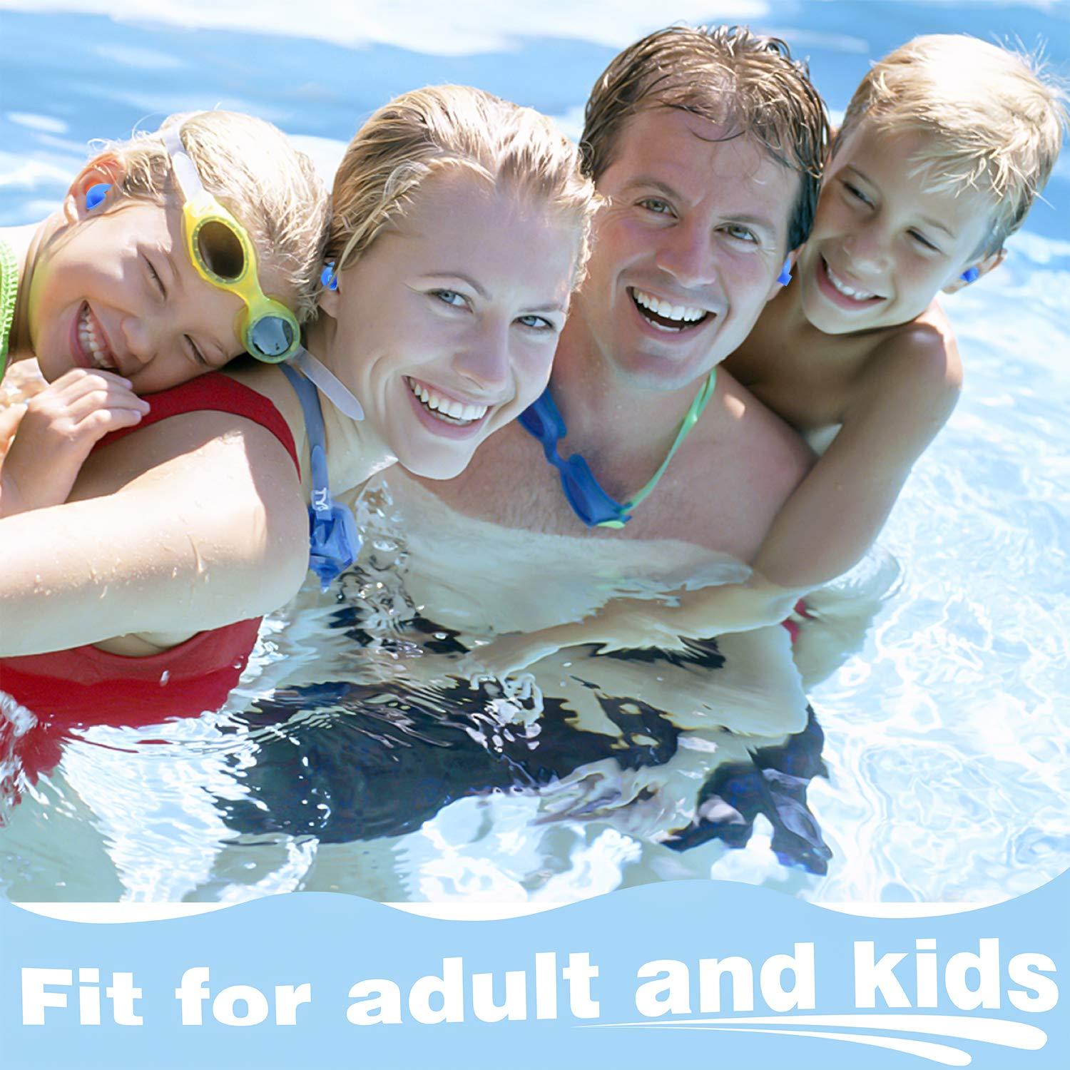 Jionchery Jionchery Swimming Ear Plugs, 4 Pairs Waterproof Reusable Silicone Earplugs for Adults Kids, Blue Pink