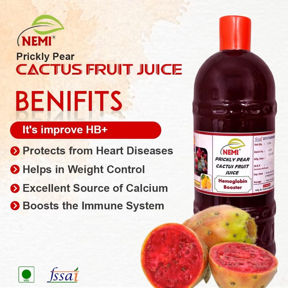 NEMI Nemi Organic Prickly Pear Cactus Juice - Rich in Hemoglobin Sugar Lemon, Vitamin C - Findla Juice Original Pack of 2