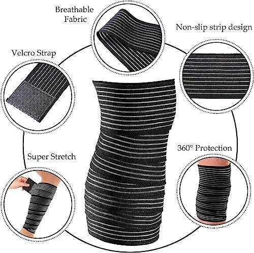 Elegious Extra Long Elastic Knee Wrap Compression Bandage Brace Support for Legs, Plantar Fasciitis, Stabilising Ligaments, Joint Pain, Squat, Basketball, Running, Tennis. (BLACK, 2)
