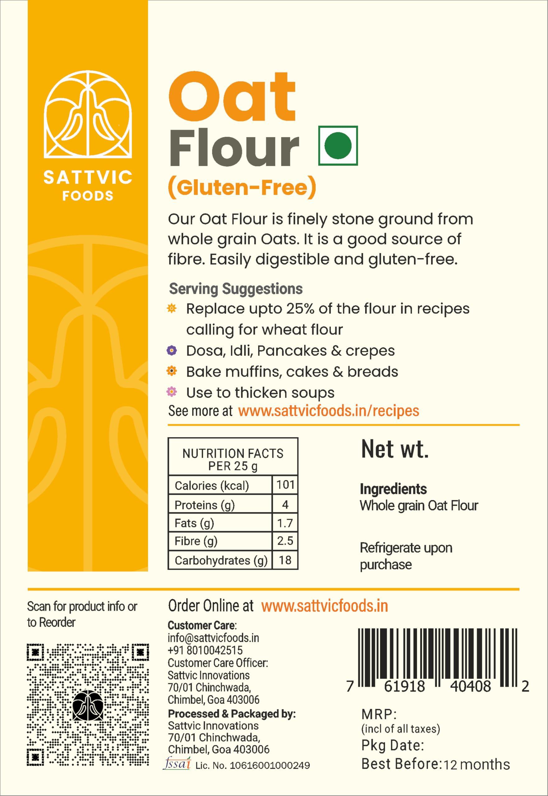Sattvic Foods Sattvic Foods Oat Flour/Atta (1.5 kg) Stone Ground from Whole Grain Oats, Gluten-Free Low GI Superfood, High in Protein & Fibre | Use in Baking, Rotis, Chilla and Flour Blends