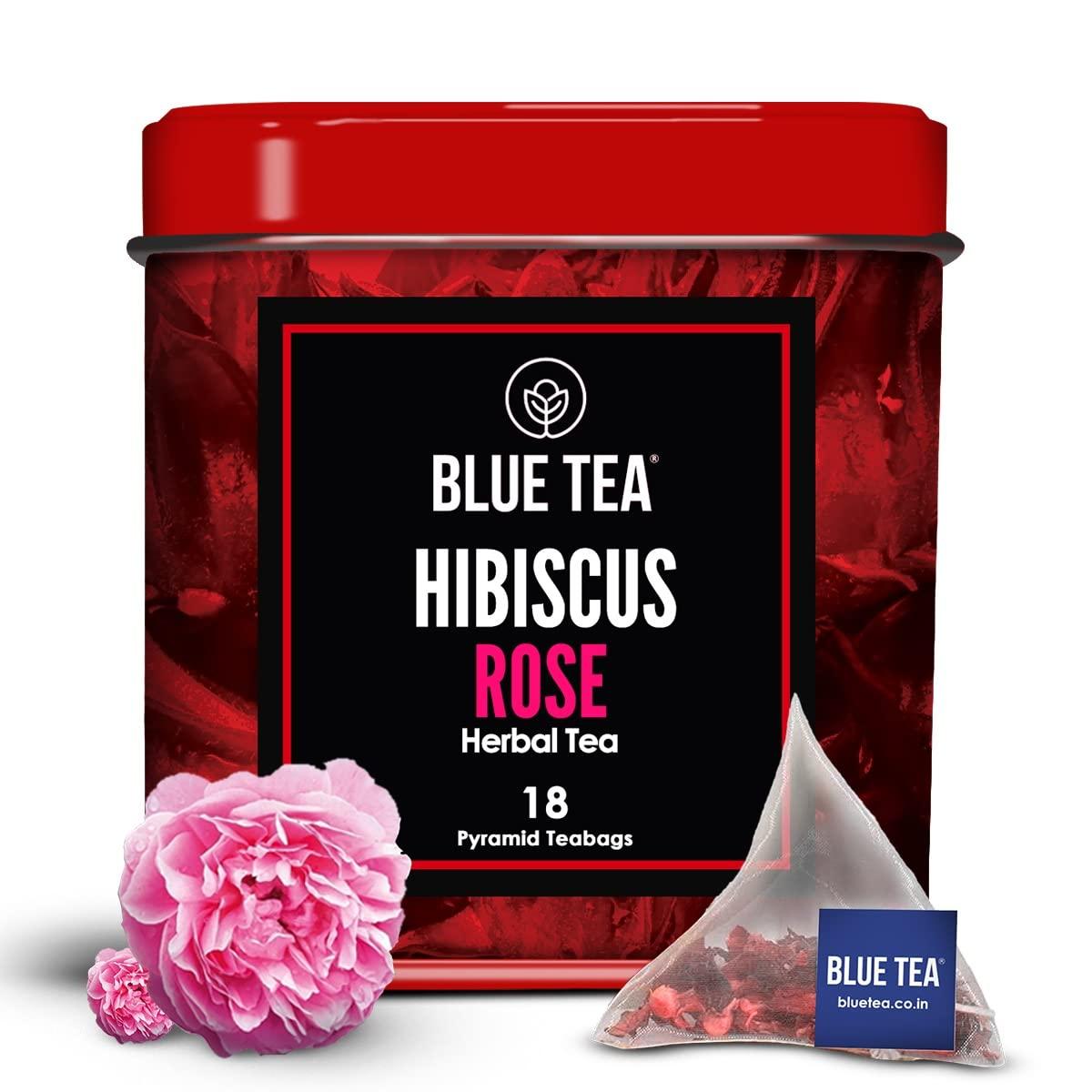 BLUE TEA BLUE TEA - Hibiscus Rose Herbal Tea  18 Tea Bags | SKIN GLOW ENHANCING TEA | Flower Based - Caffeine Free -Vegan - Gluten - Free - Non-GMO | Farm - Packed Tin Packaging