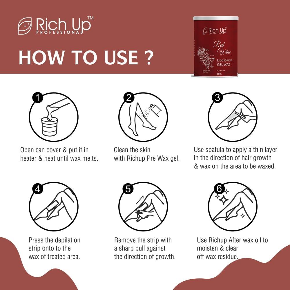 RICH UP PROFESSIONAL RICH UP 800ml Liposoluble wax - Red wine (With 60ml Pre wax gel & 60ml After waxing oil)