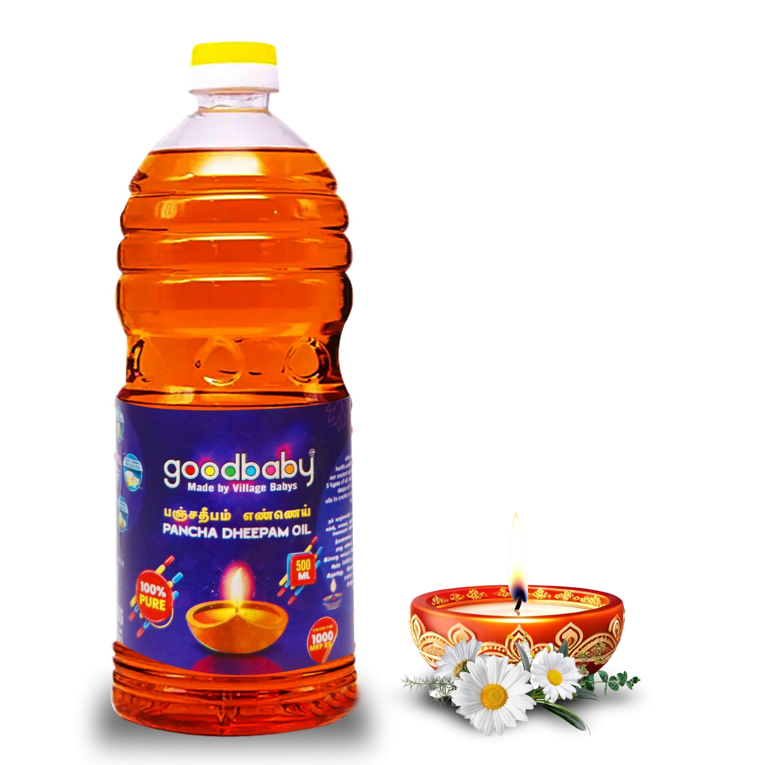 goodbaby Made in Village Babys PANCHA DEEBAM OIL | 100% PURE Blend of Sesame, Coconut, Castor, Mahua and Ghee | Deepam | Diya | Lamp Oil | 1L