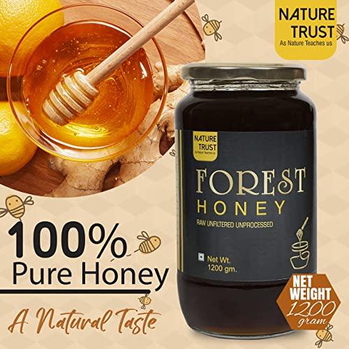 NATURE TRUST Nature Trust Raw Organic Forest Honey,1200 Gram, Wild, Unprocessed, Unheated, Non Pasteurized, Original Honey 100% Pure and Natural (1.2 Kg)