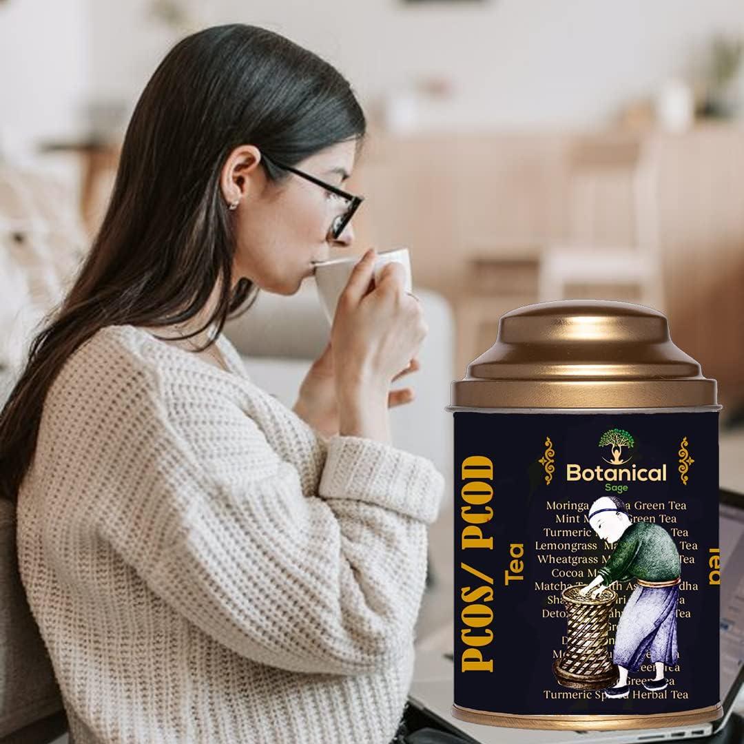 Botanical Sage Botanical Sage- PCOS & PCOD Tea 30 Pyramid Tea Bags | 30 days pack With Goodness of St John wort, Raspberry leaves, Aloevera leaves etc | Helps with facial hair & acne due to hormonal imbalance