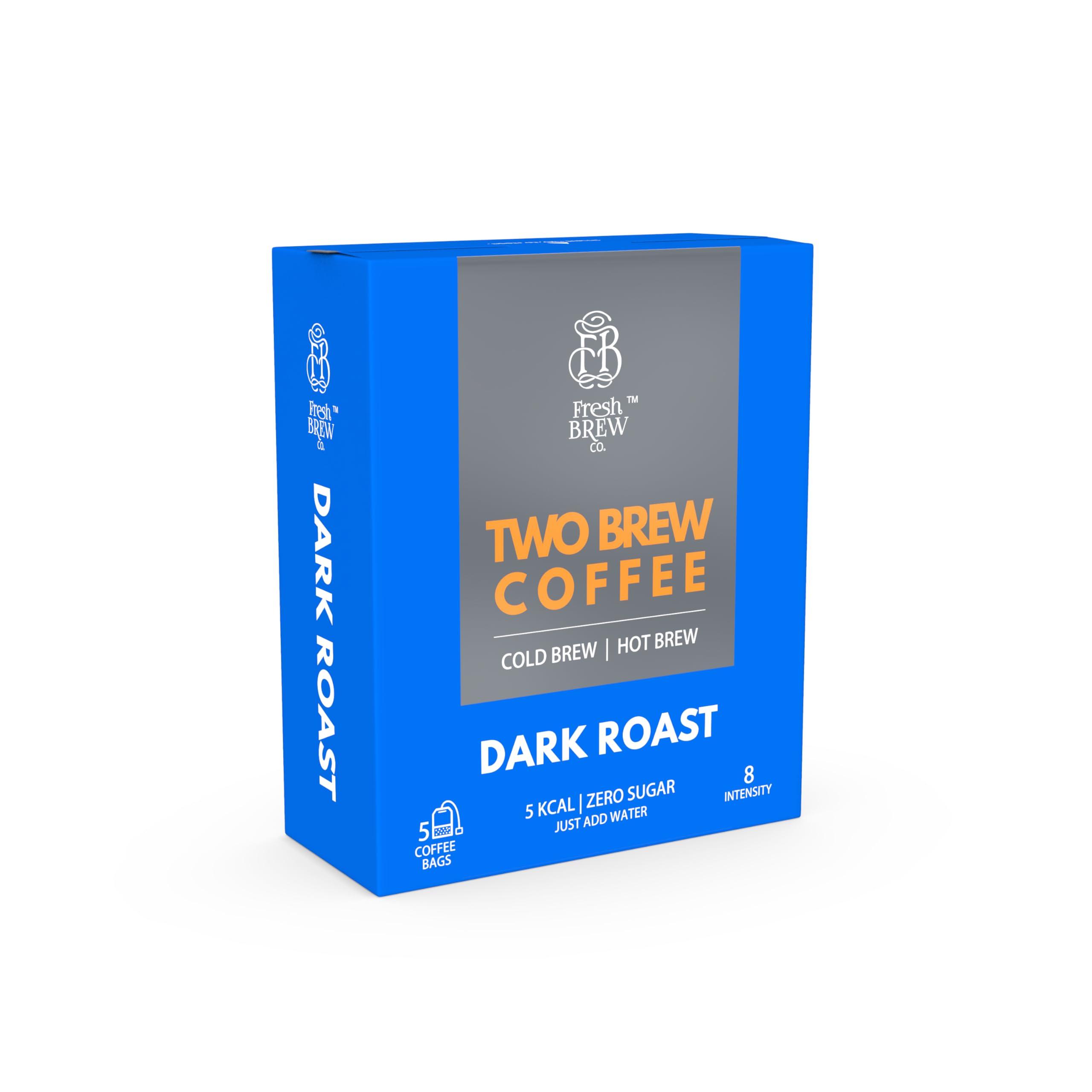 Fresh Brew Co. Two Brew Coffee | Cold Brew & Hot Brew | Dark Roast | Intensity 8 ( No equipment required | Just add water ) (20, Coffee Bags)